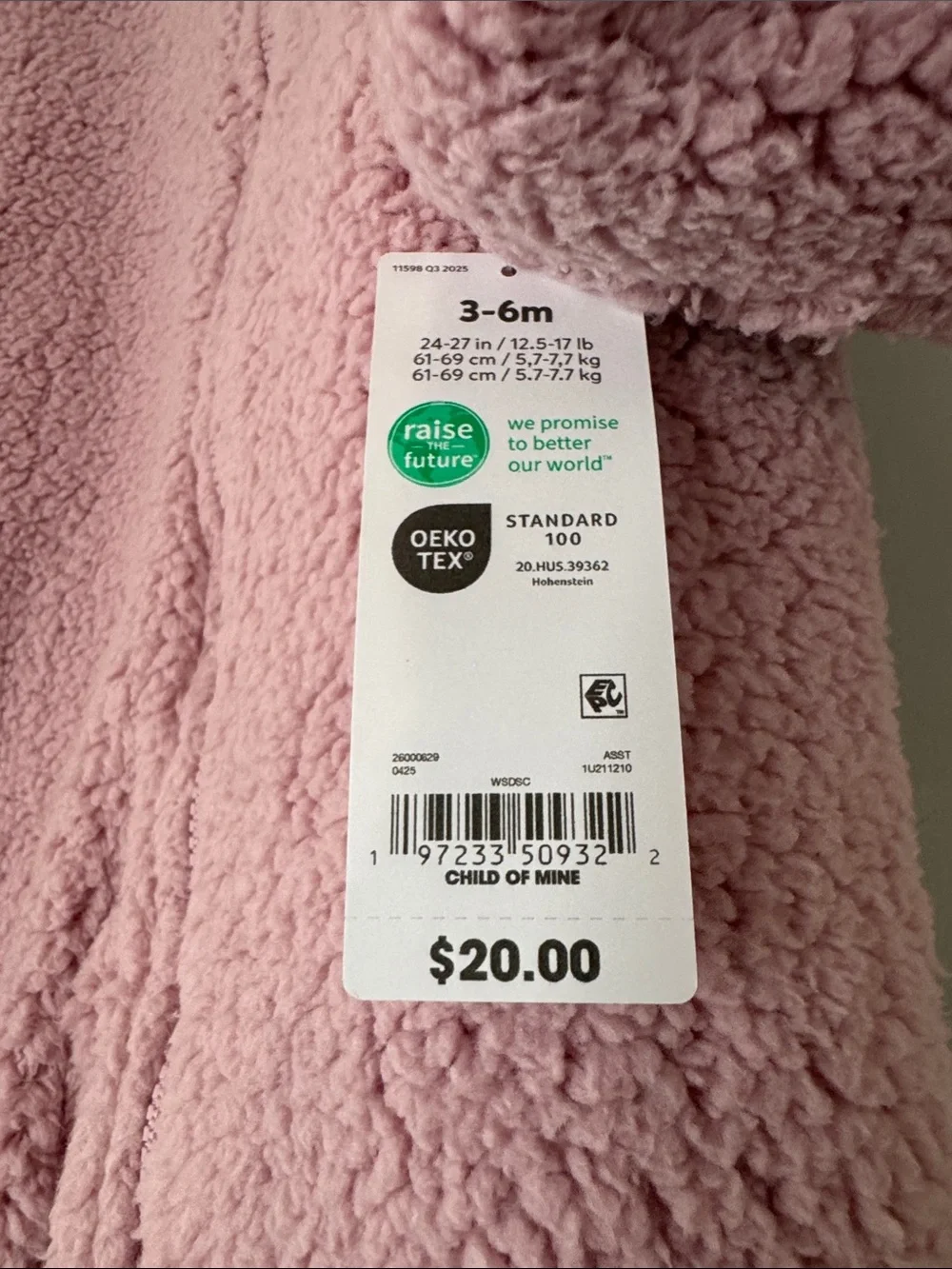 Carter’s Child of Mine Pink Sherpa Baby Fleece Pram 3-6 Months New NWT